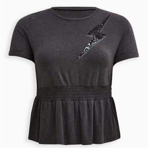 NWT TORRID LoveSick Smocked Waist Tee - Lightning Bolt Camo Grey size 2